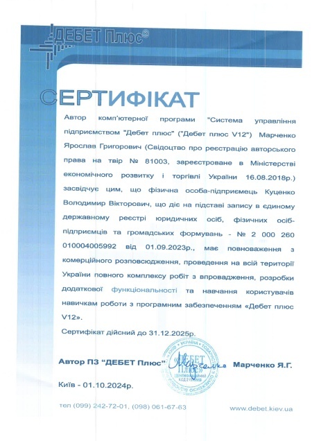 Сертифікат Куценко Володимир Вікторович